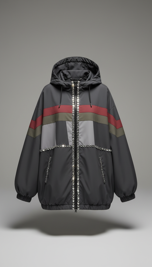 Technical Windbreaker With Rhinestone Accents